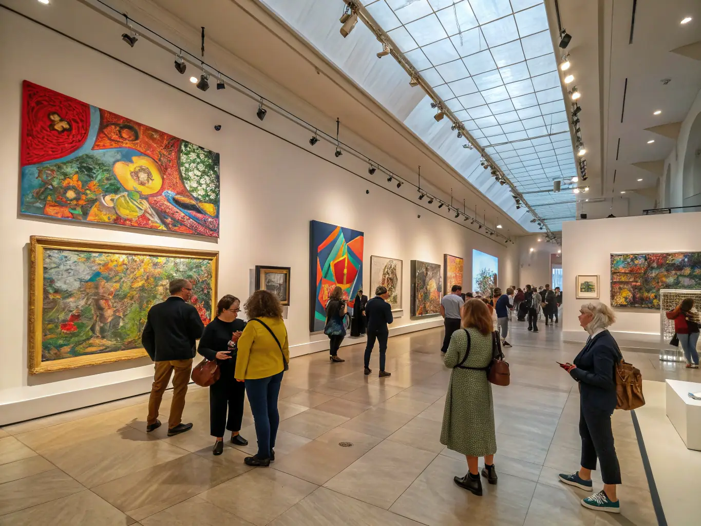 A photograph of a community art exhibition, showcasing diverse artistic expressions and community engagement facilitated by LACAV.