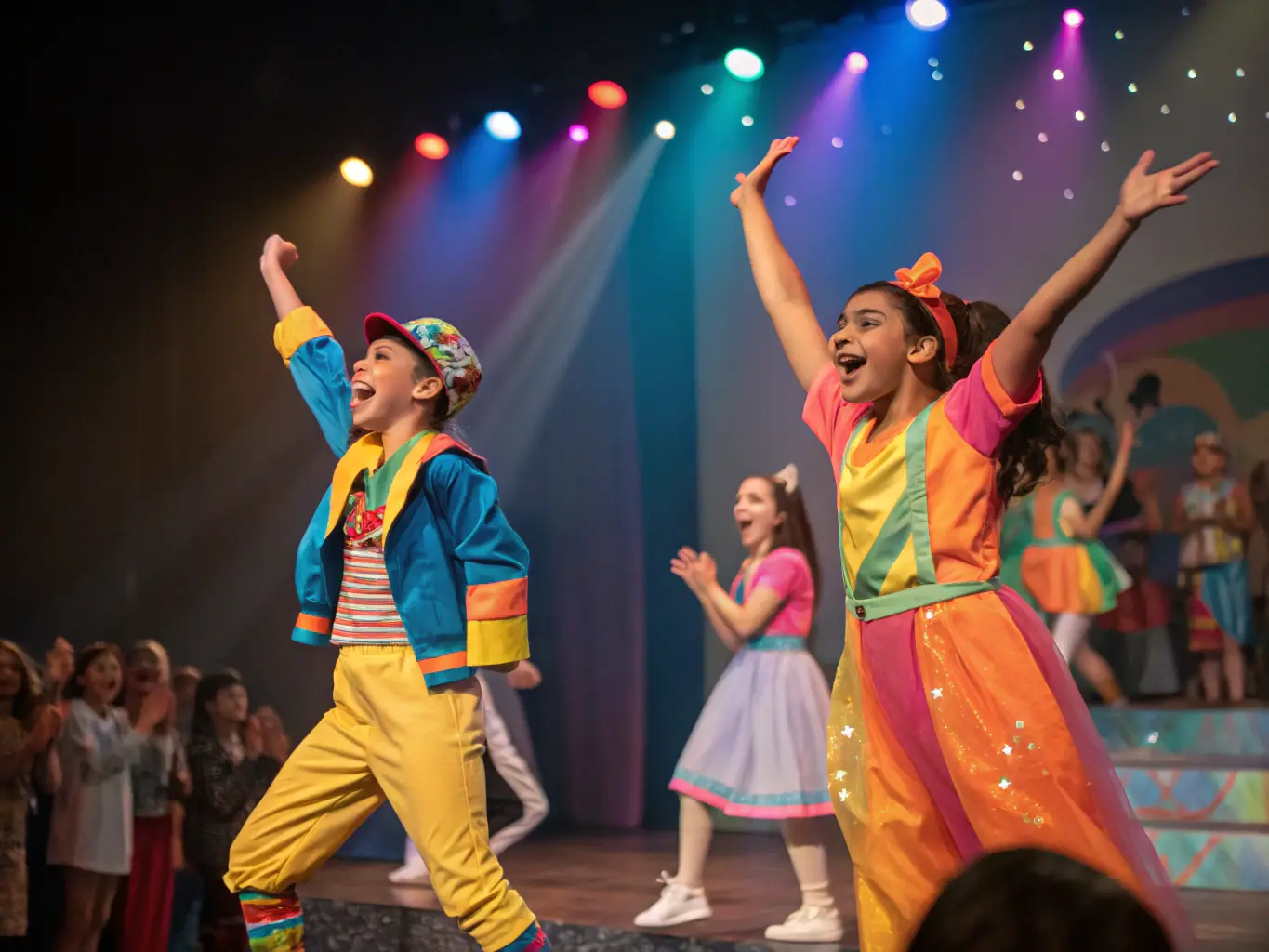 An image of a lively community event with performers on stage and an engaged audience, showcasing LACAV's support for live performances.