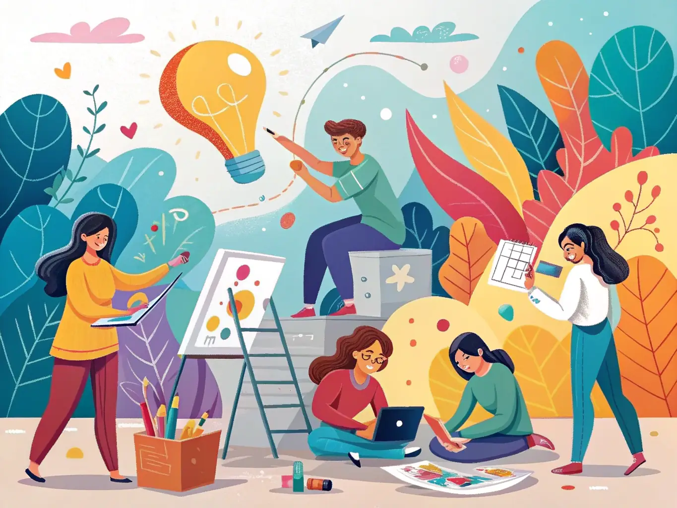 A dynamic image of a workshop in progress at LACAV, featuring participants actively engaged in a hands-on art project, with an instructor guiding them, emphasizing the learning and creative aspects of the program.